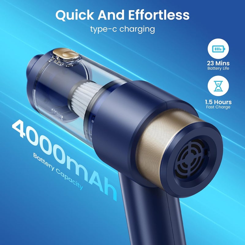 Mecanto Car Vacuum Handheld Vacuum Cleaner, 15000PA Suction, Mini Vacuums with Air Duster and Blower, Portable Hand Held Vacuum for Car, House, Crumbs, Hair (Blue) - Image 3
